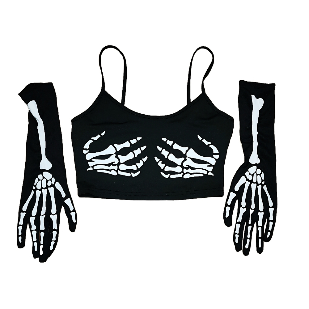 Skeleton crop top with skeleton gloves size S/M halloween costume goth